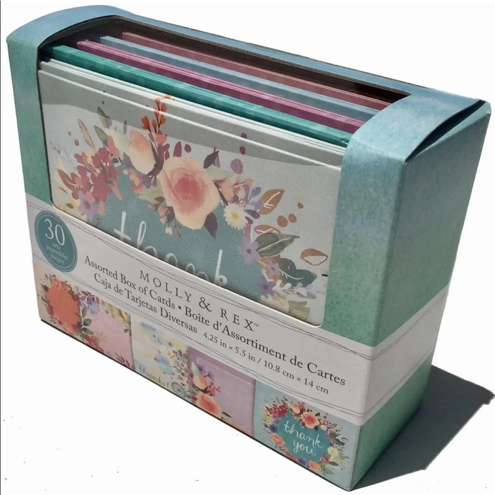 Molly & Rex Assorted Box of 30 Blank Note Cards, Teal Floral (74240)